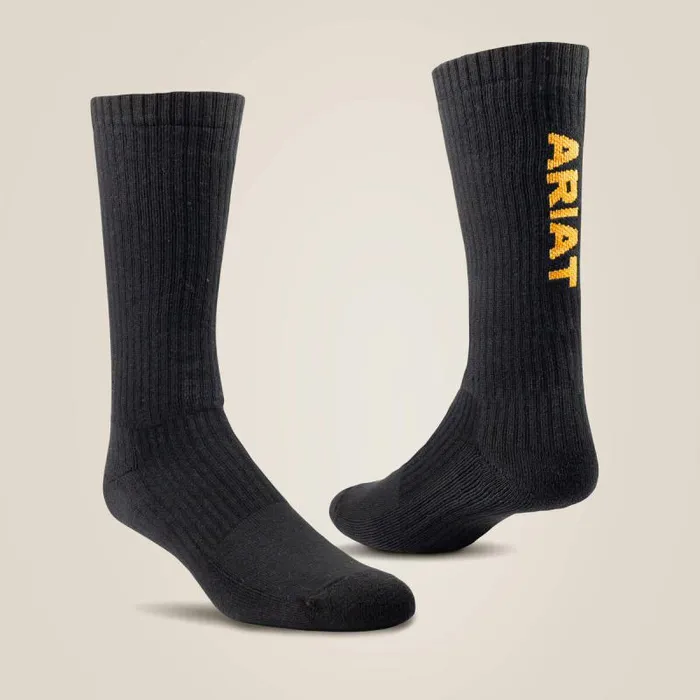 MenWomen Socks Ariat Premium Ringspun Cotton Mid Calf Work Sock 3 Pair Pack Black