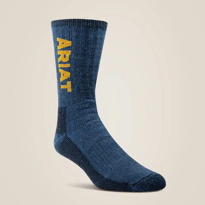 MenWomen Socks Ariat Ultimate Thermal Wool Blend Work Sock 2 Pair Pack Denim