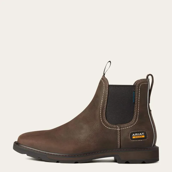 Men Work Boots Ariat Groundbreaker Chelsea Wide Square Toe Waterproof Work Boot Dark Brown
