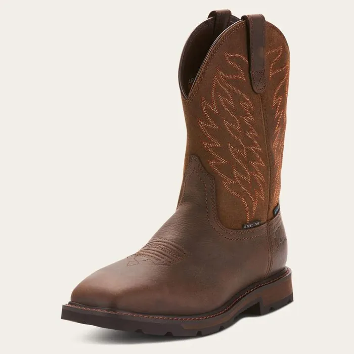 Men Work Boots Ariat Groundbreaker Wide Square Toe Waterproof Steel Toe Work Boot Dark Brown