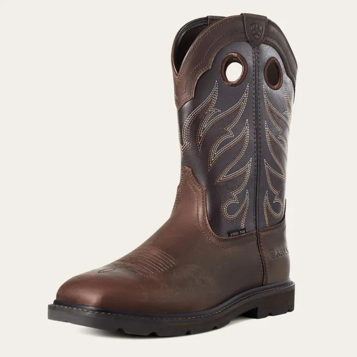 Men Work Boots Ariat Groundwork Wide Square Toe Steel Toe Work Boot Brown