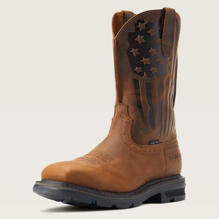 Men Work Boots Ariat Sierra Shock Shield Patriot Steel Toe Work Boot Distressed Brown
