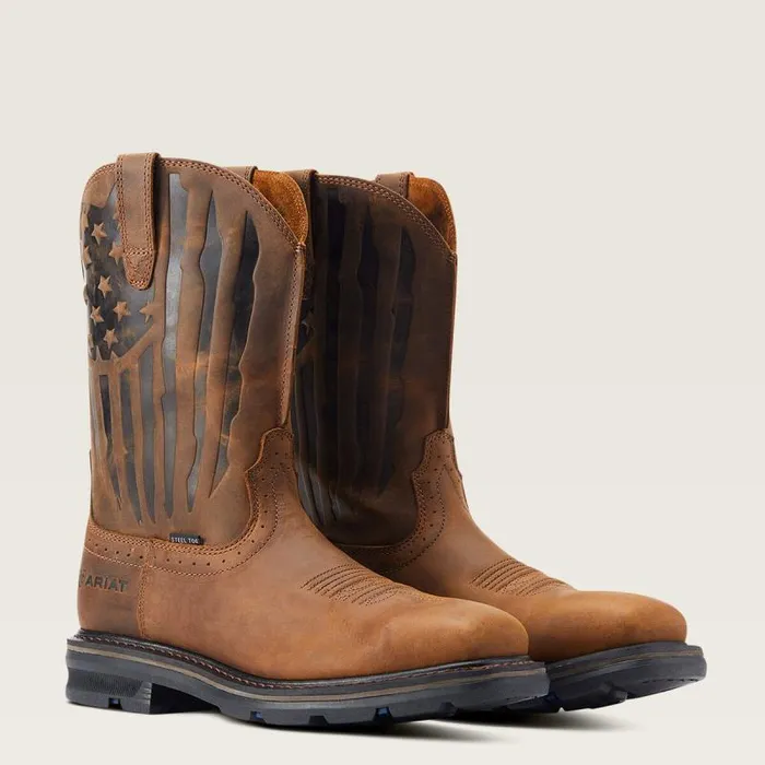 Men Work Boots Ariat Sierra Shock Shield Patriot Steel Toe Work Boot Distressed Brown Men Work Boots Ariat Sierra Shock Shield Patriot Steel Toe Work Boot Distressed Brown
