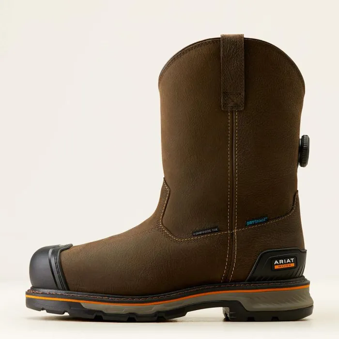 Men Work Boots Ariat Stump Jumper PullOn BOA Waterproof Composite Toe Work Boot Iron Coffee