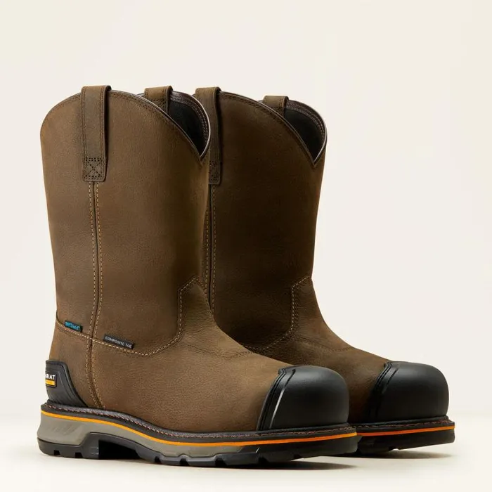 Men Work Boots Ariat Stump Jumper PullOn BOA Waterproof Composite Toe Work Boot Iron Coffee