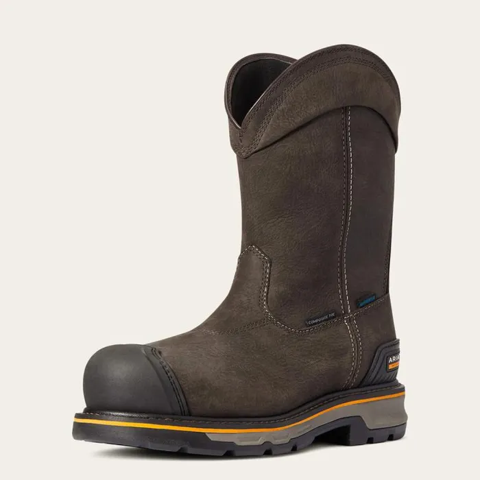 Men Work Boots Ariat Stump Jumper PullOn Waterproof Composite Toe Work Boot Iron Coffee