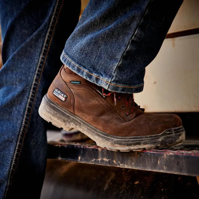 Men Work Boots Ariat Turbo 6034 USA Assembled Waterproof Carbon Toe Work Boot Rich Brown