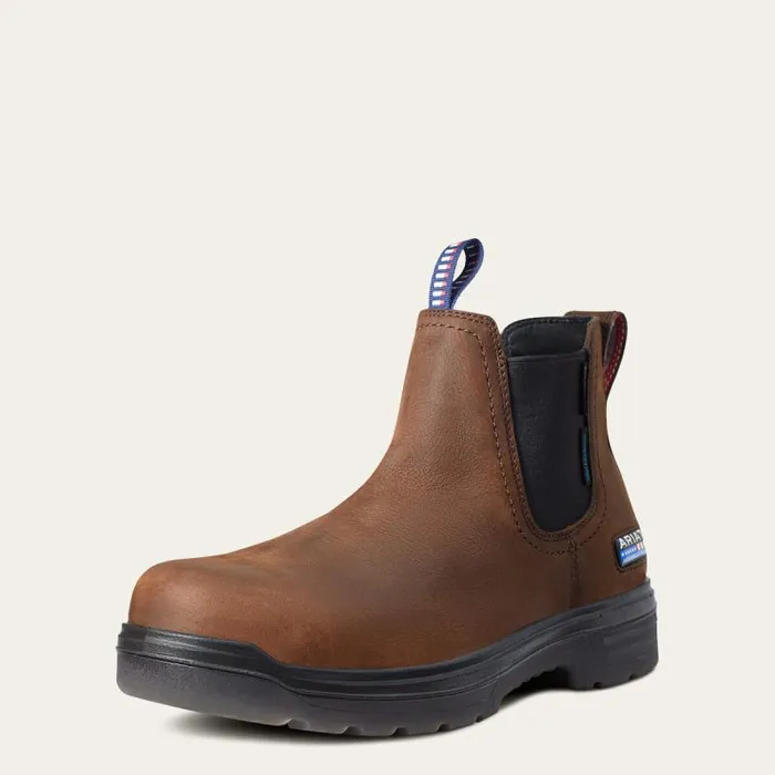 Men Work Boots Ariat Turbo Chelsea USA Assembled Waterproof Carbon Toe Work Boot Barley Brown