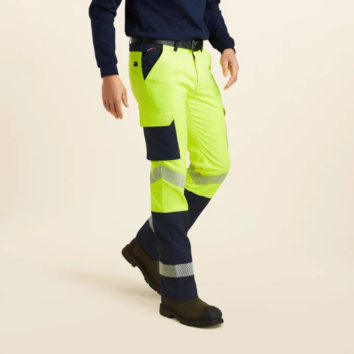 Men Workwear Ariat FR M7 Slim DuraStretch Duralight Twill Straight Pant Hi Vis Yellow