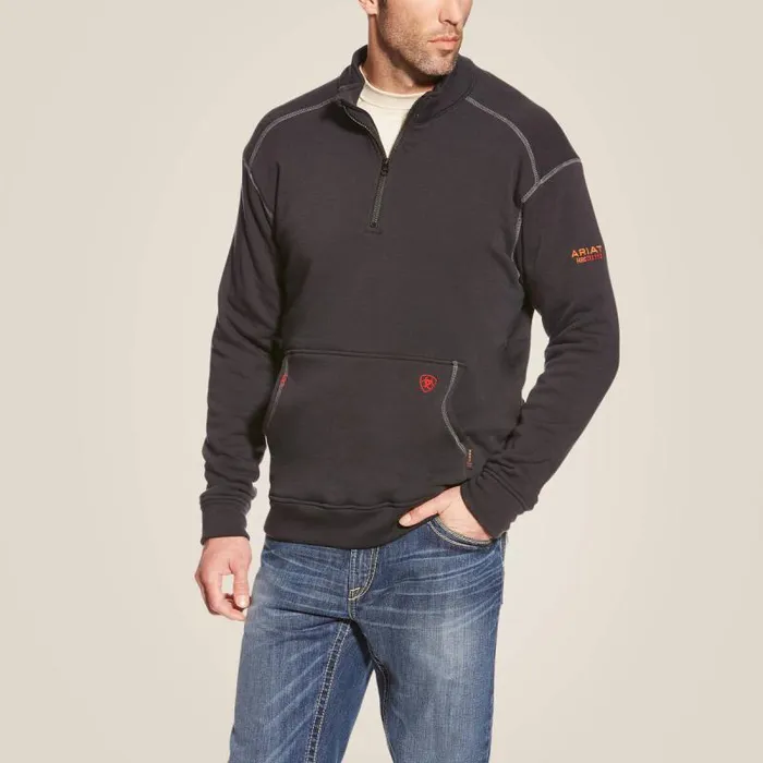 Men Workwear Ariat FR Polartec Fleece 14 Zip Top Black