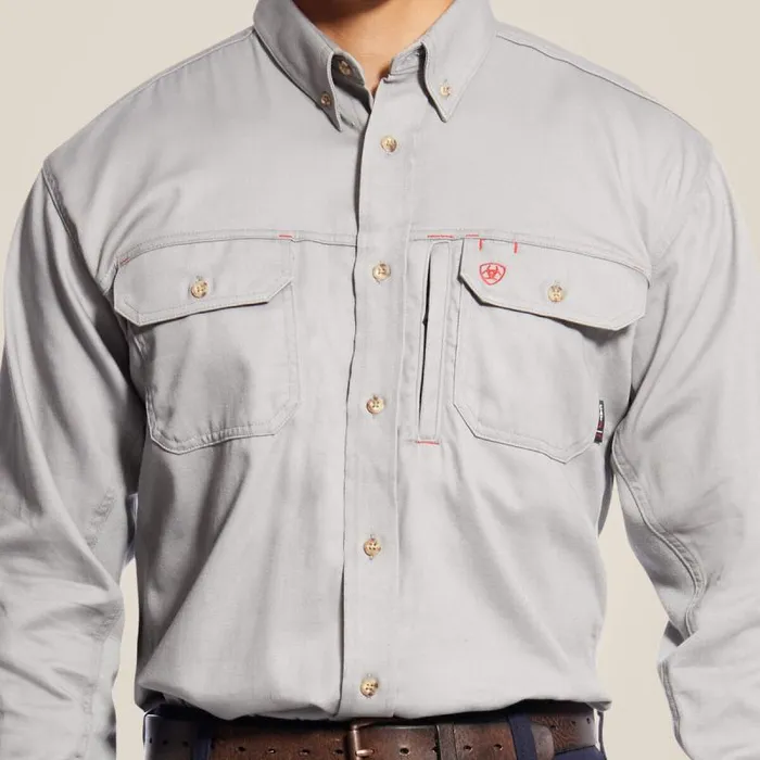 Men Workwear Ariat FR Solid Vent Work Shirt Silver Fox Men Workwear Ariat FR Solid Vent Work Shirt Silver Fox