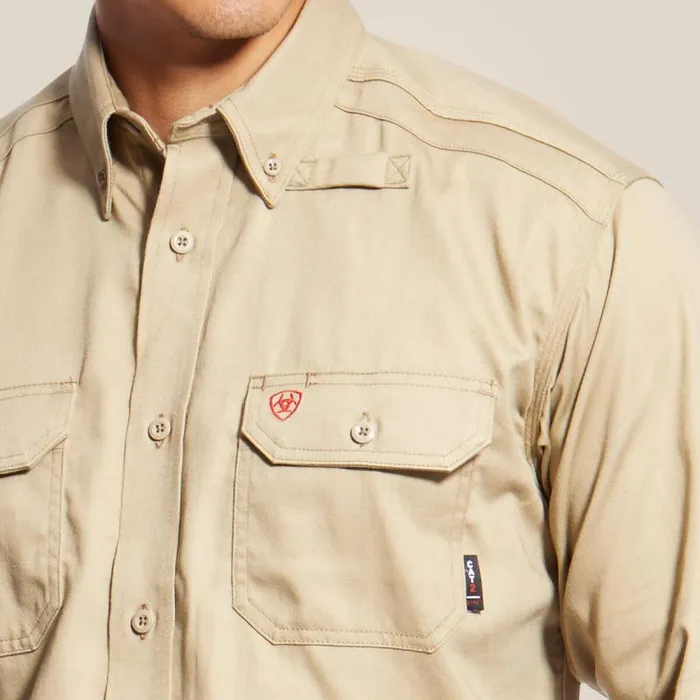 Men Workwear Ariat FR Solid Work Shirt Khaki Men Workwear Ariat FR Solid Work Shirt Khaki