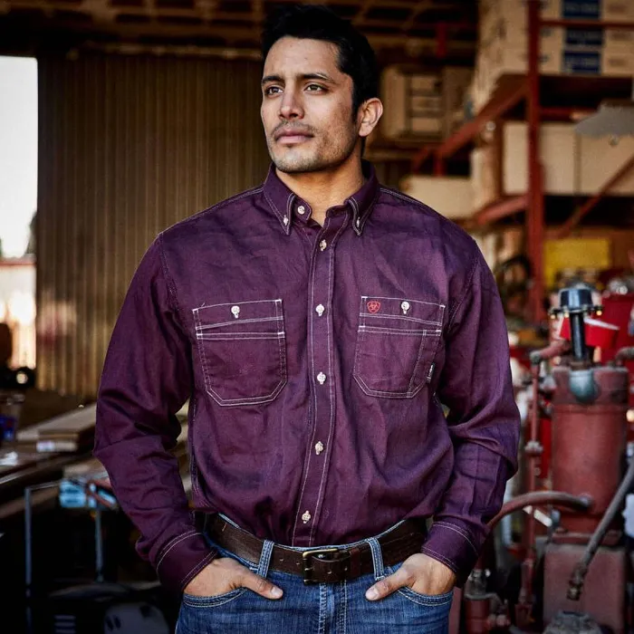 Men Workwear Ariat FR Vented Work Shirt Malbec Men Workwear Ariat FR Vented Work Shirt Malbec