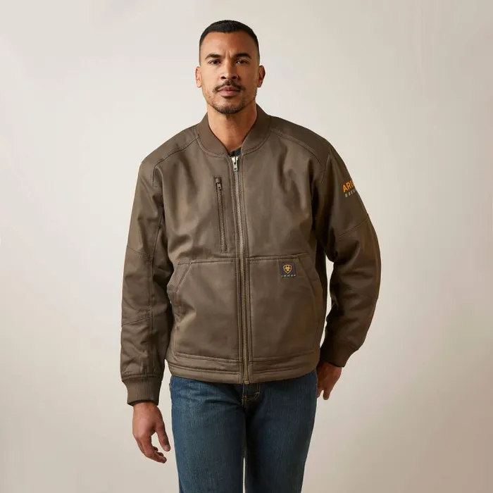 Men Workwear Ariat Rebar Stretch Canvas Bomber Jacket Wren