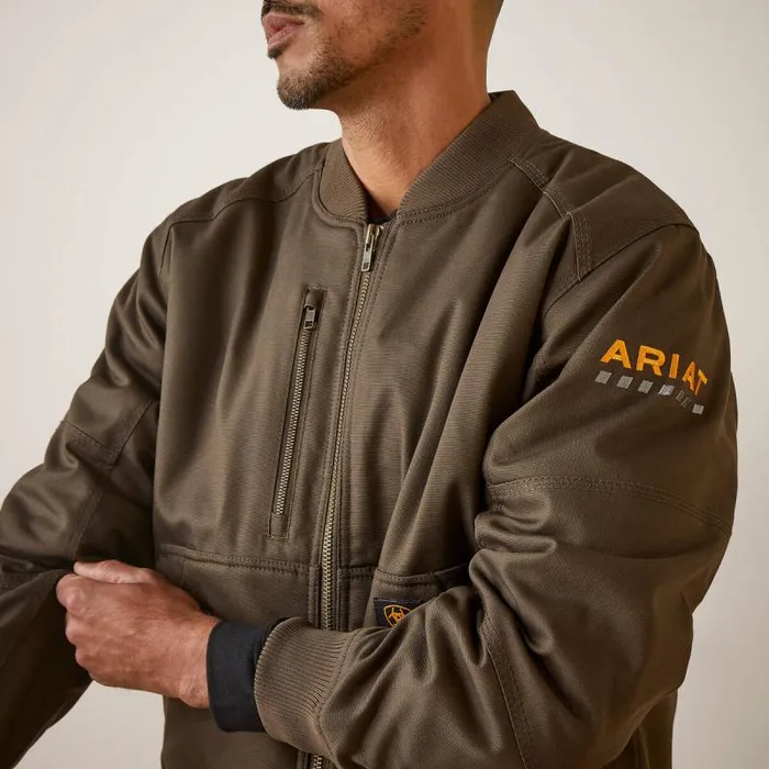 Men Workwear Ariat Rebar Stretch Canvas Bomber Jacket Wren Men Workwear Ariat Rebar Stretch Canvas Bomber Jacket Wren