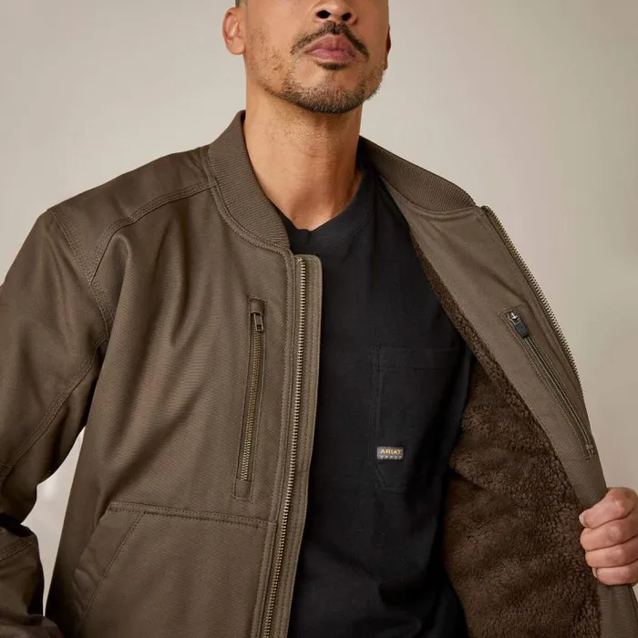 Men Workwear Ariat Rebar Stretch Canvas Bomber Jacket Wren Men Workwear Ariat Rebar Stretch Canvas Bomber Jacket Wren