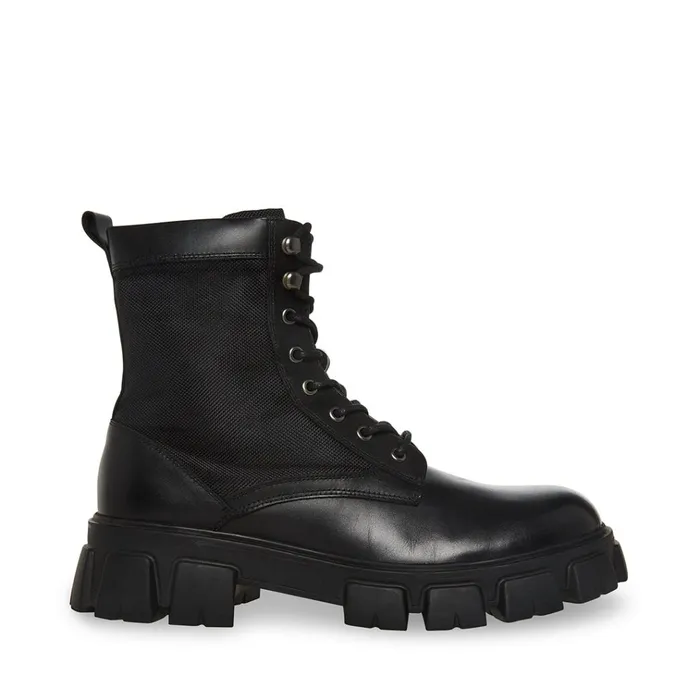 Mens Cortina Black Leather Steve Madden Boots