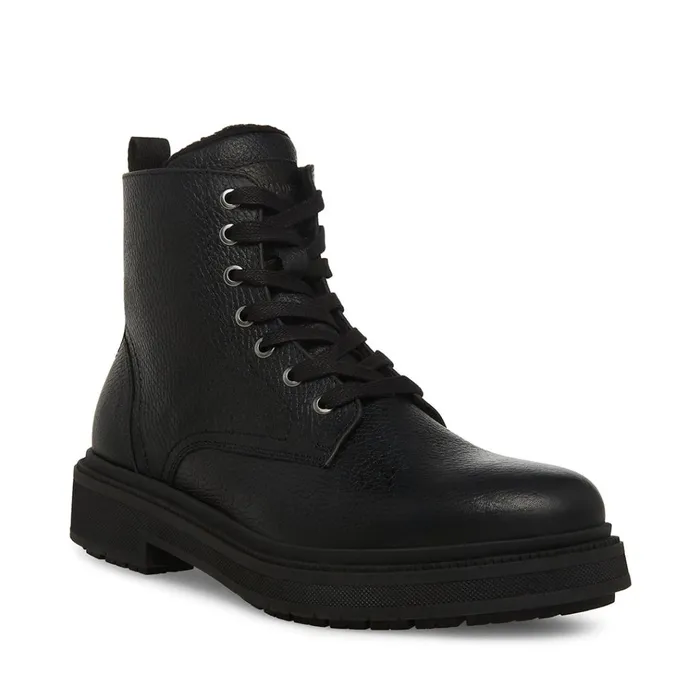 Mens Denalii Black Leather Steve Madden Boots
