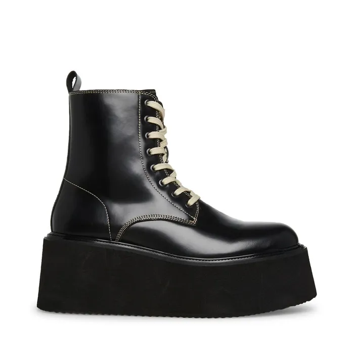 Mens Lazer BlackWhite Leather Steve Madden Boots