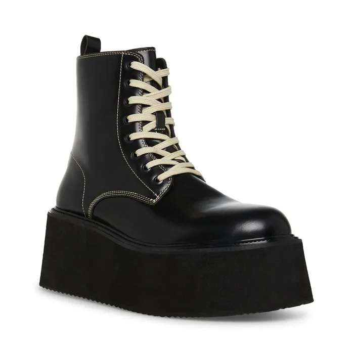 Mens Lazer BlackWhite Leather Steve Madden Boots