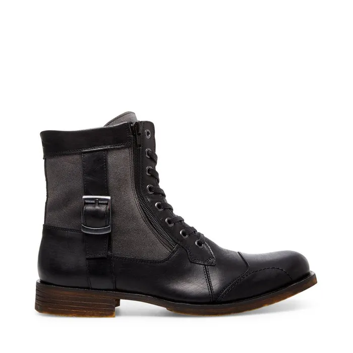 Mens Sidetrack Black Leather Steve Madden Boots