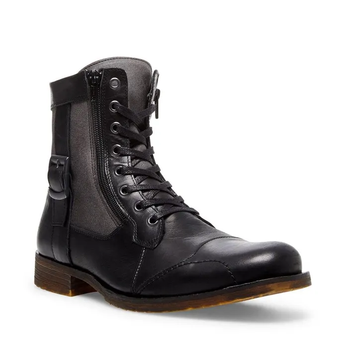 Mens Sidetrack Black Leather Steve Madden Boots