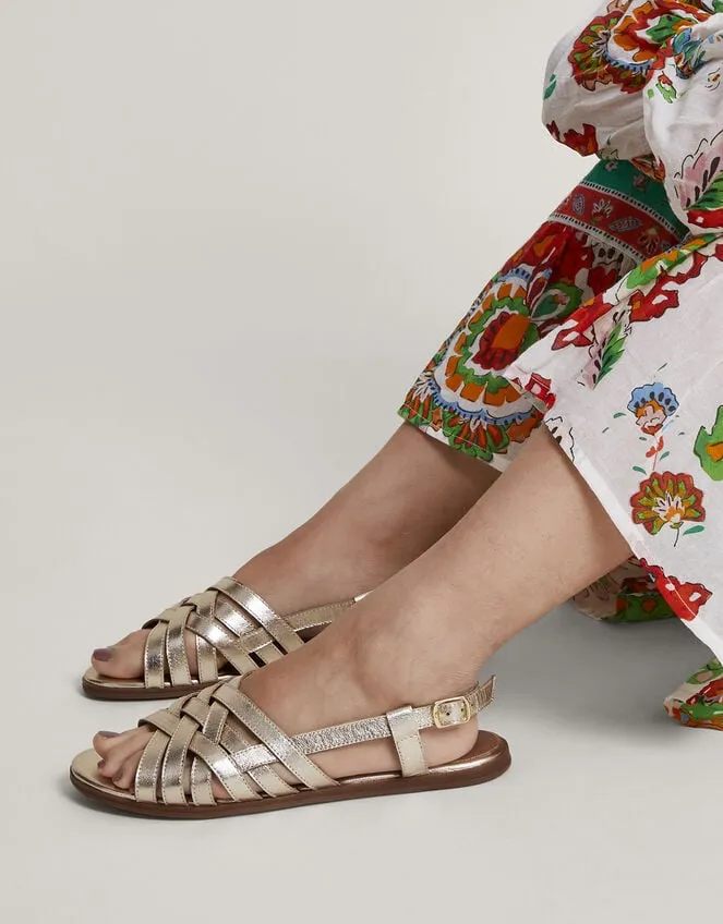 Metallic Leather Cross Weave Sandals Gold Women Monsoon Sandals