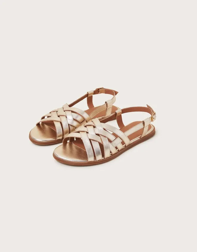 Metallic Leather Cross Weave Sandals Gold Women Monsoon Sandals