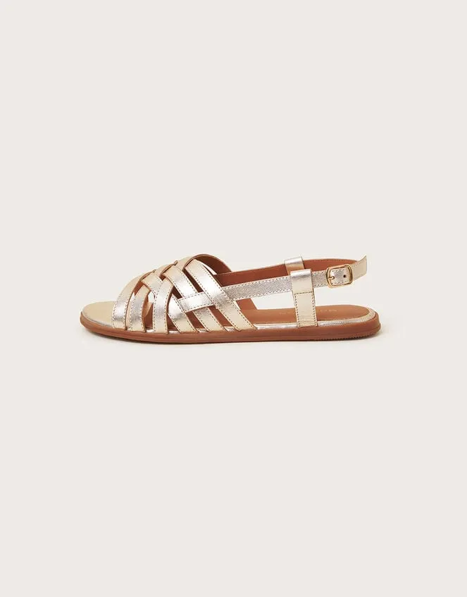 Metallic Leather Cross Weave Sandals Gold Women Monsoon Sandals