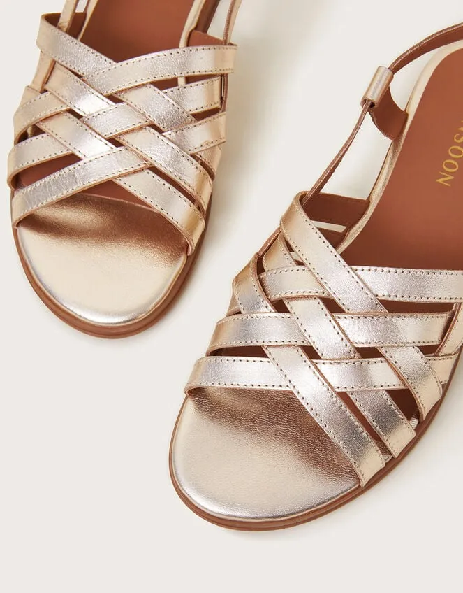 Metallic Leather Cross Weave Sandals Gold Women Monsoon Sandals
