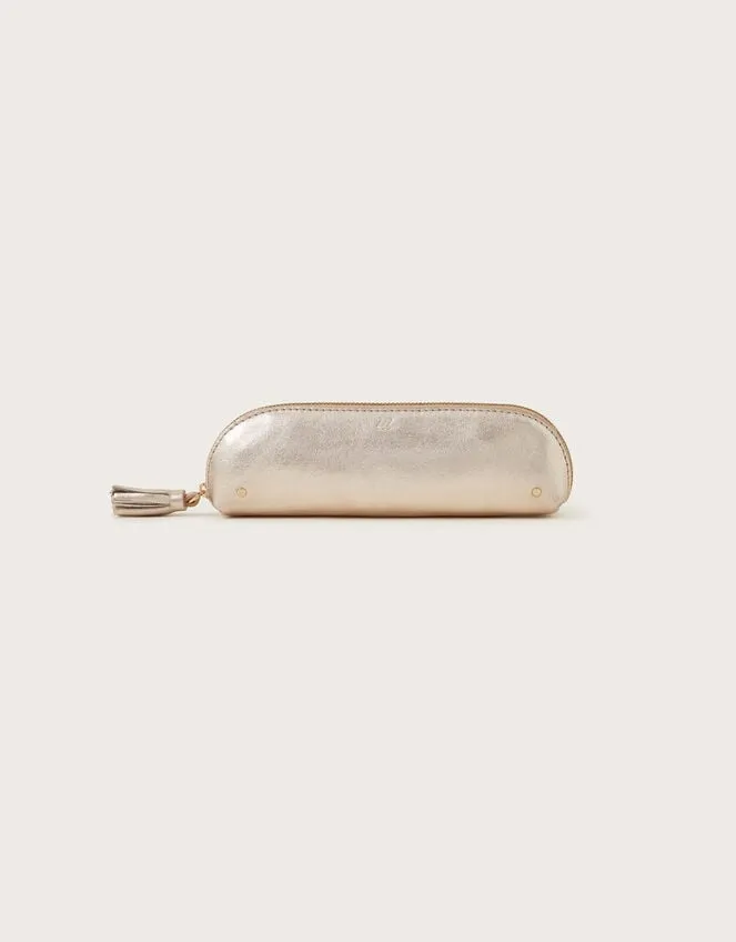 Metallic Leather Pencil Case Gold Women Monsoon Bags and Purses