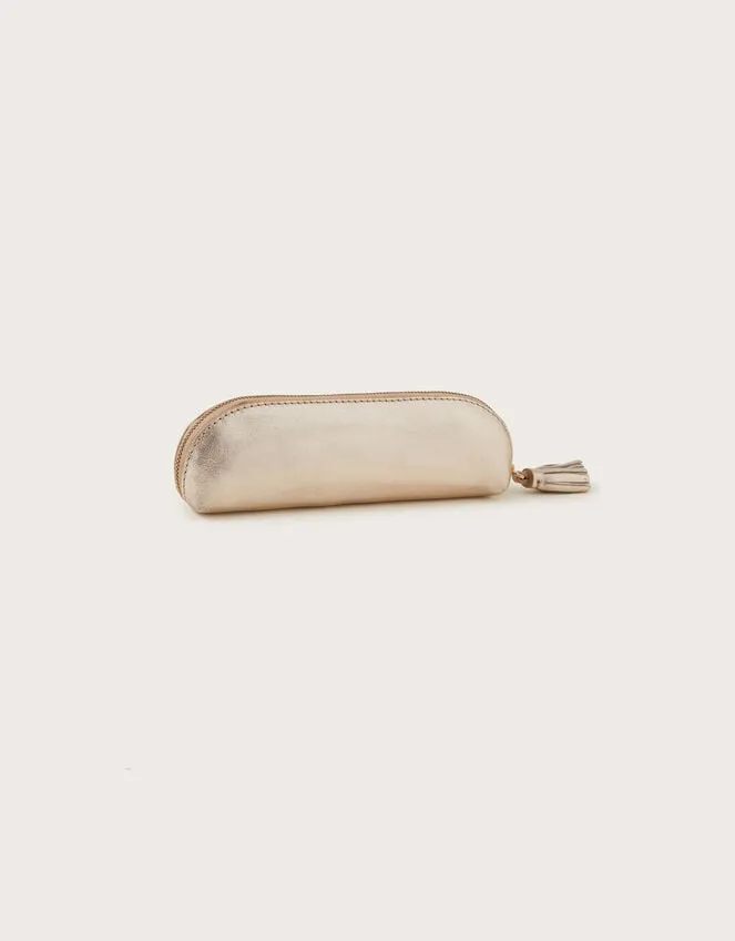 Metallic Leather Pencil Case Gold Women Monsoon Bags and Purses