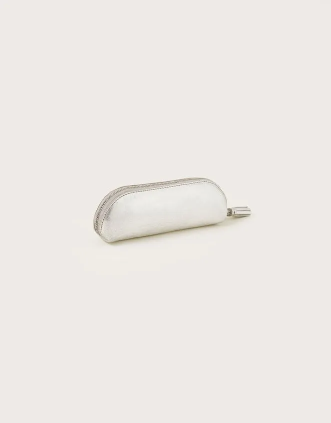 Metallic Leather Pencil Case Silver Women Monsoon Bags and Purses