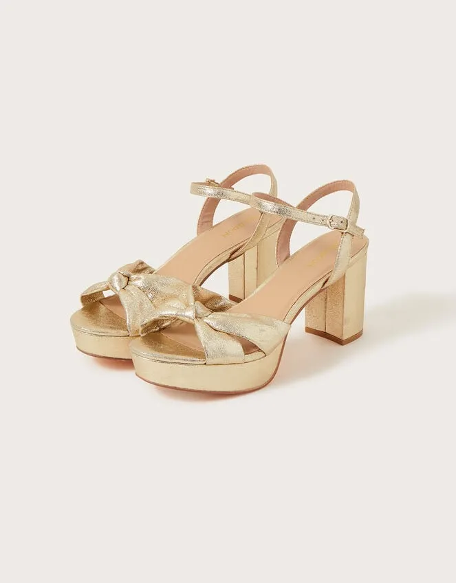 Metallic Twist Knot Platform Heels Gold Women Monsoon Sandals