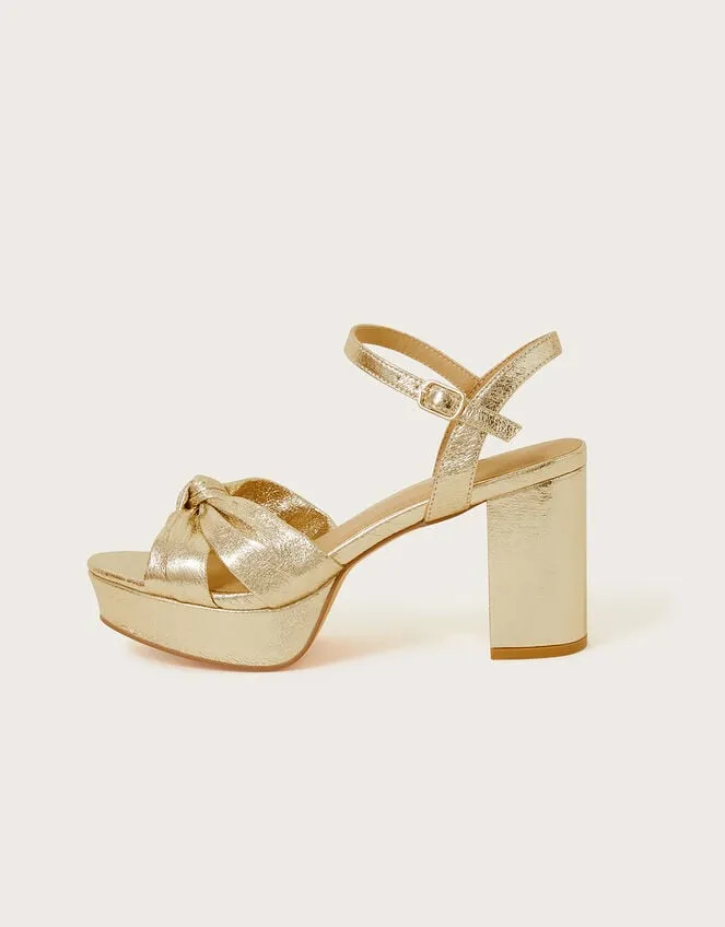 Metallic Twist Knot Platform Heels Gold Women Monsoon Sandals