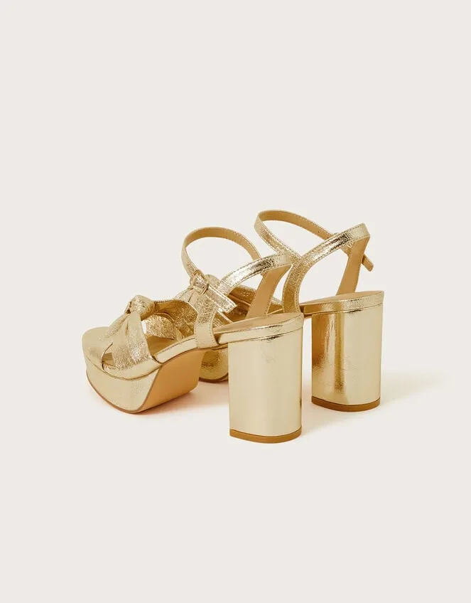 Metallic Twist Knot Platform Heels Gold Women Monsoon Sandals