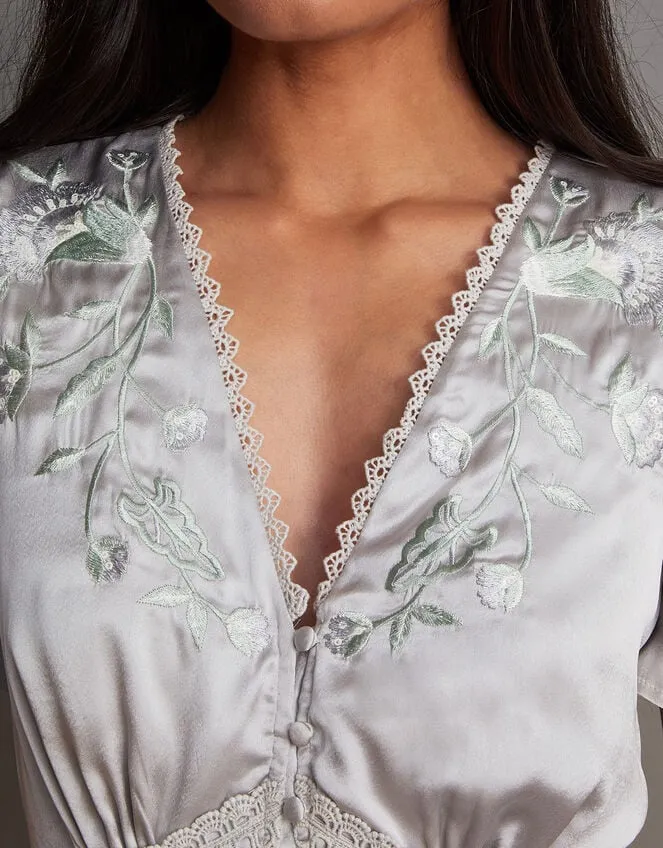 Mia Satin Embroidered Maxi Dress Silver Women Monsoon Occasionwear