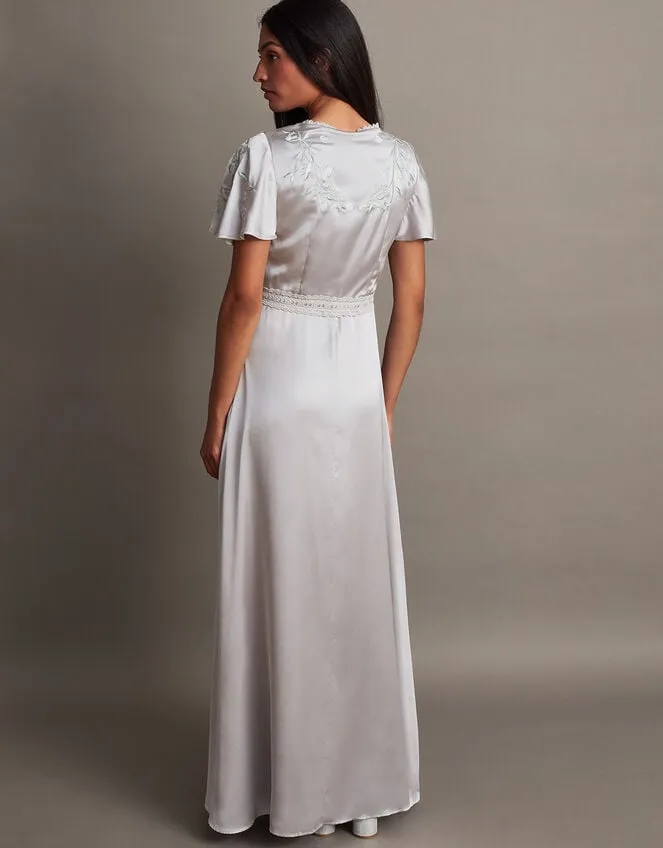 Mia Satin Embroidered Maxi Dress Silver Women Monsoon Occasionwear