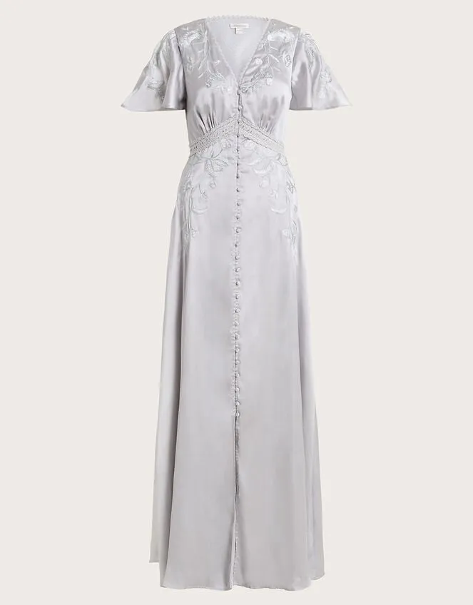 Mia Satin Embroidered Maxi Dress Silver Women Monsoon Occasionwear