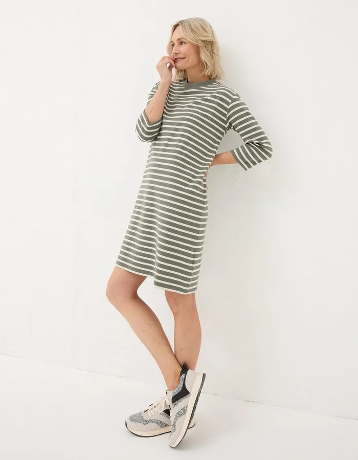 Mia Stripe Jersey Dress Khaki Green Women FatFace Dresses