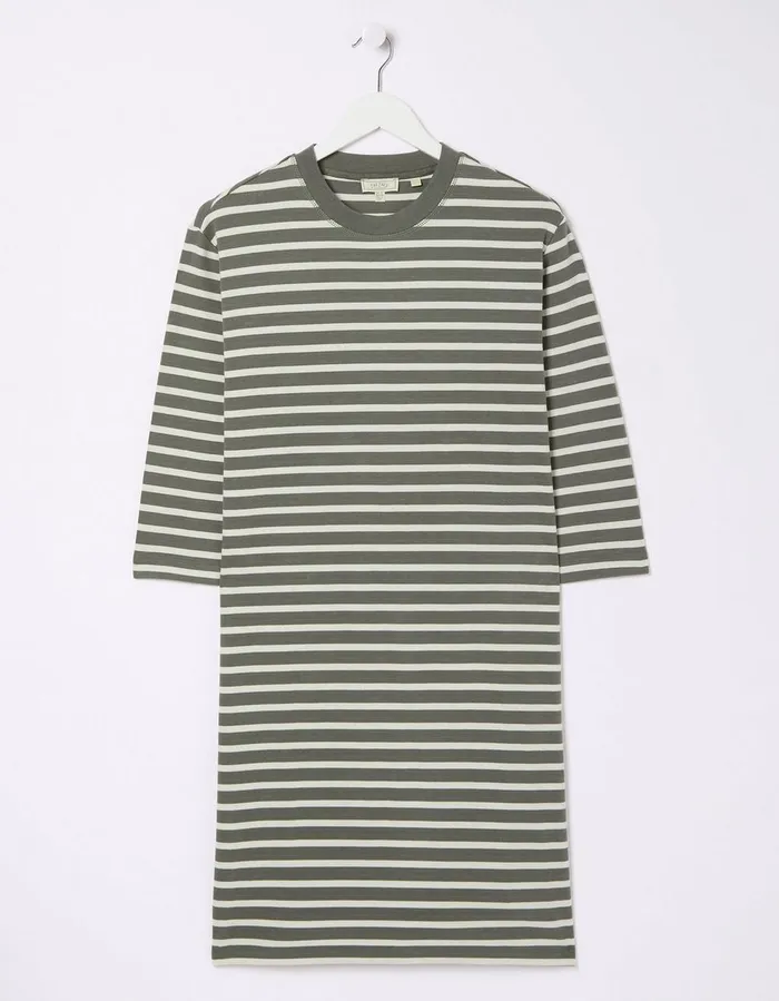 Mia Stripe Jersey Dress Khaki Green Women FatFace Dresses