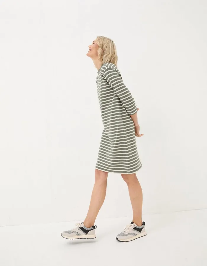 Mia Stripe Jersey Dress Khaki Green Women FatFace Dresses