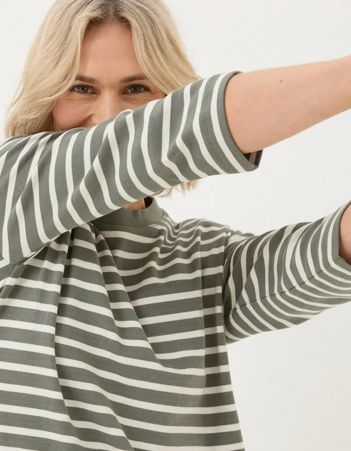 Mia Stripe Jersey Dress Khaki Green Women FatFace Dresses