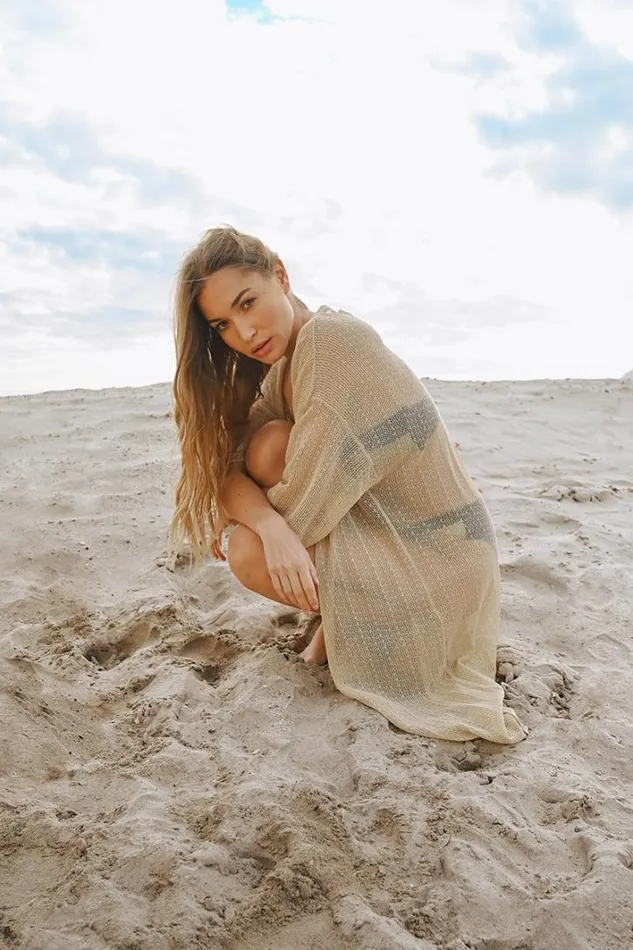 Midlength Fine Knit Cardigan Beige Women Molly Bracken Beachwear