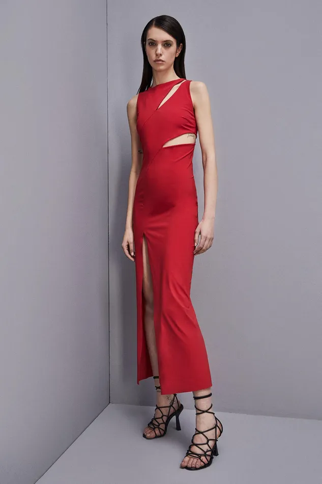 Midi Women Patrizia Pepe CutOut Jersey Dress Red Heart