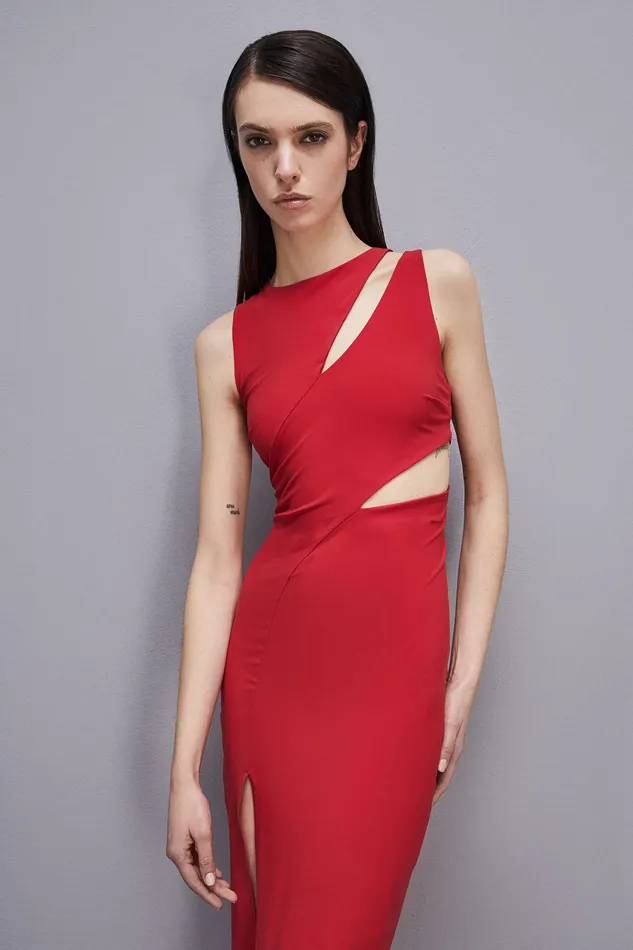 Midi Women Patrizia Pepe CutOut Jersey Dress Red Heart