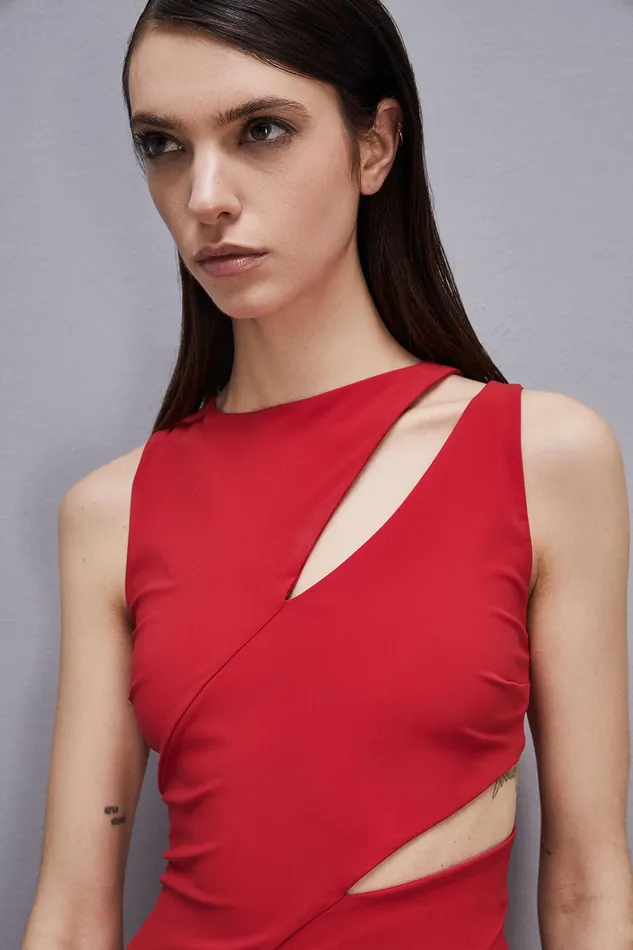 Midi Women Patrizia Pepe CutOut Jersey Dress Red Heart
