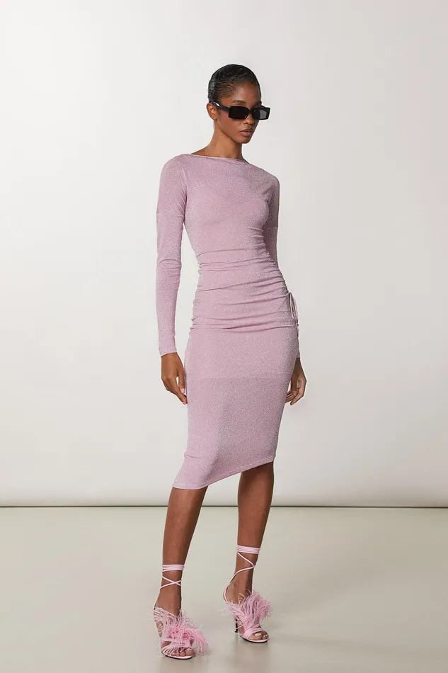 Midi Women Patrizia Pepe Flared Dress With Lurex Draping Lurex Pink
