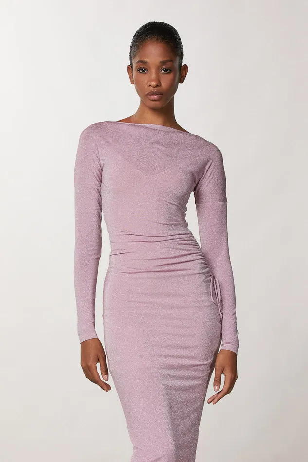 Midi Women Patrizia Pepe Flared Dress With Lurex Draping Lurex Pink