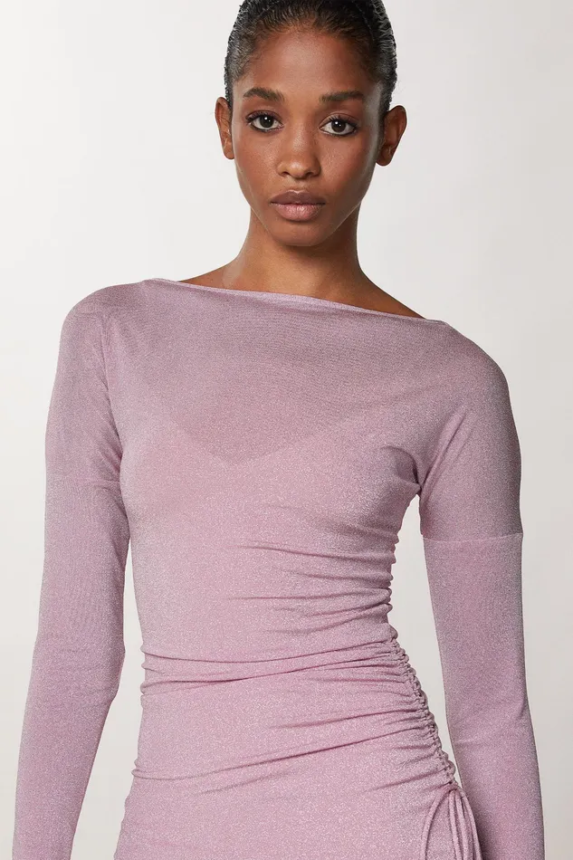 Midi Women Patrizia Pepe Flared Dress With Lurex Draping Lurex Pink